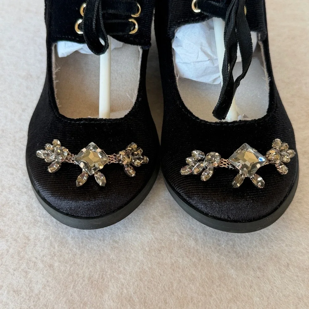 Joyfolie Tribeca Black Velvet Crystal Embellished Block Heels Kids Size 11 NEW